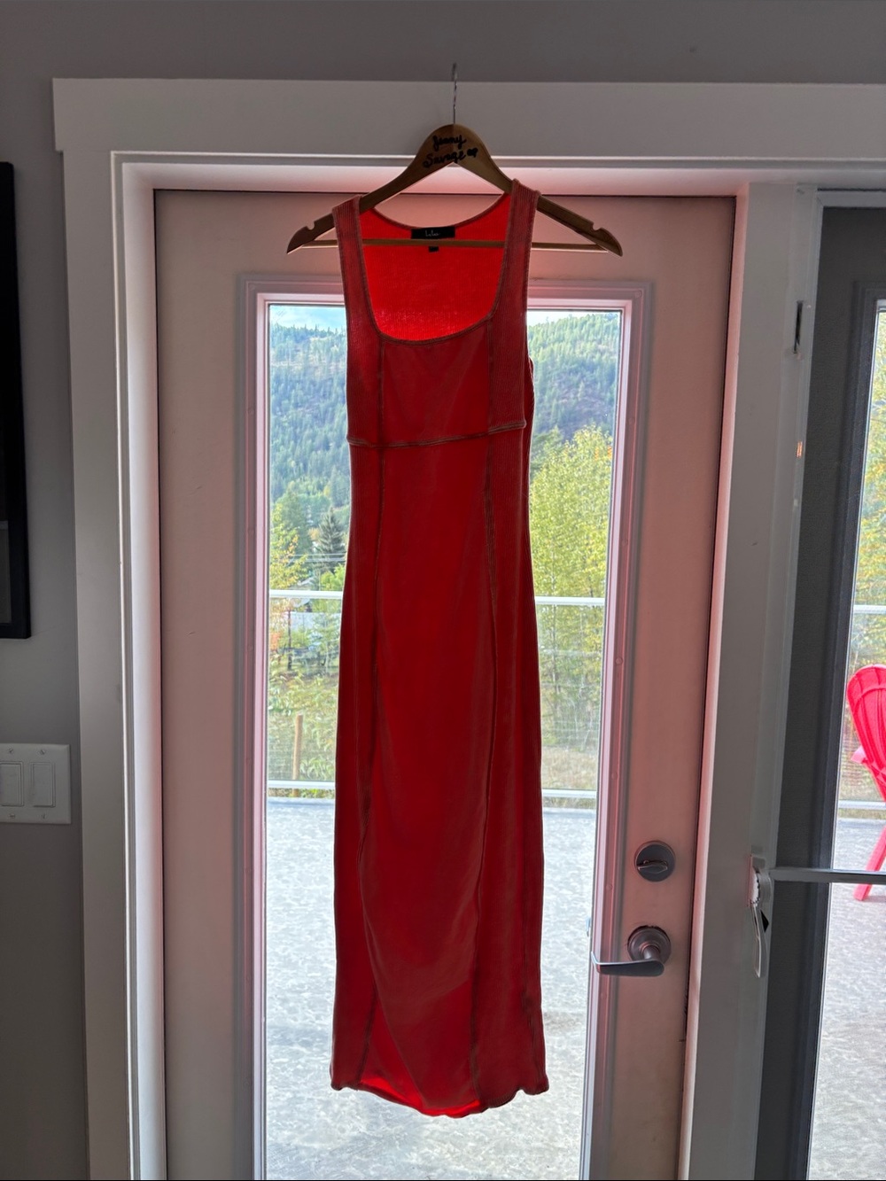 Body on Sleek Orange Pink Midi Dress with Square Neck